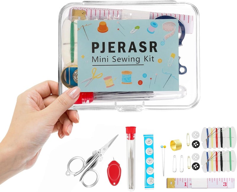 PJERASR Min Sewing Kit, Travel Sewing Kit with Multi-Color Threads, Scissors, Needles, Buttons, Portable Emergency Sewing Tool Set with Storage Case, Adults Sewing Repair Kit for Craft Supplies - Image 1